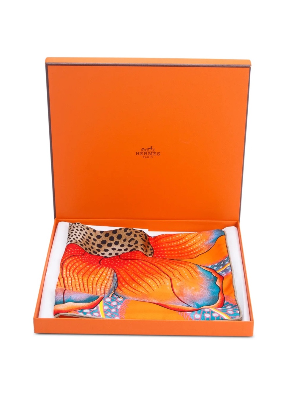 Hermes Orange Multicolor Floral Silk Scarf